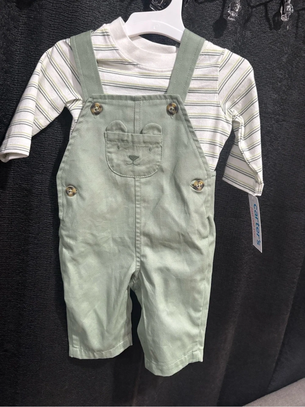 Carter's Sage Green Overalls with Striped Tee